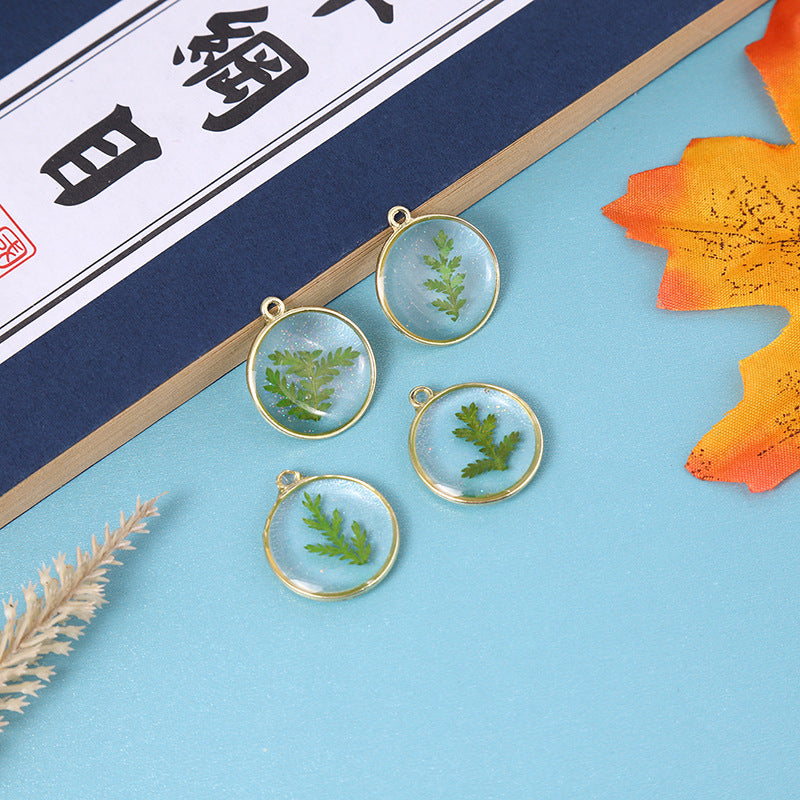 Wholesale Alloy 10pcs/pack Round Natural Glue Drop Dried Flower Pendant Accessories Handmade DIY Jewelry Earrings Necklace Bracelet Small Hanging Material