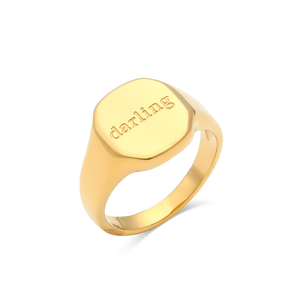 Wholesale Titanium steel gold English letter ring