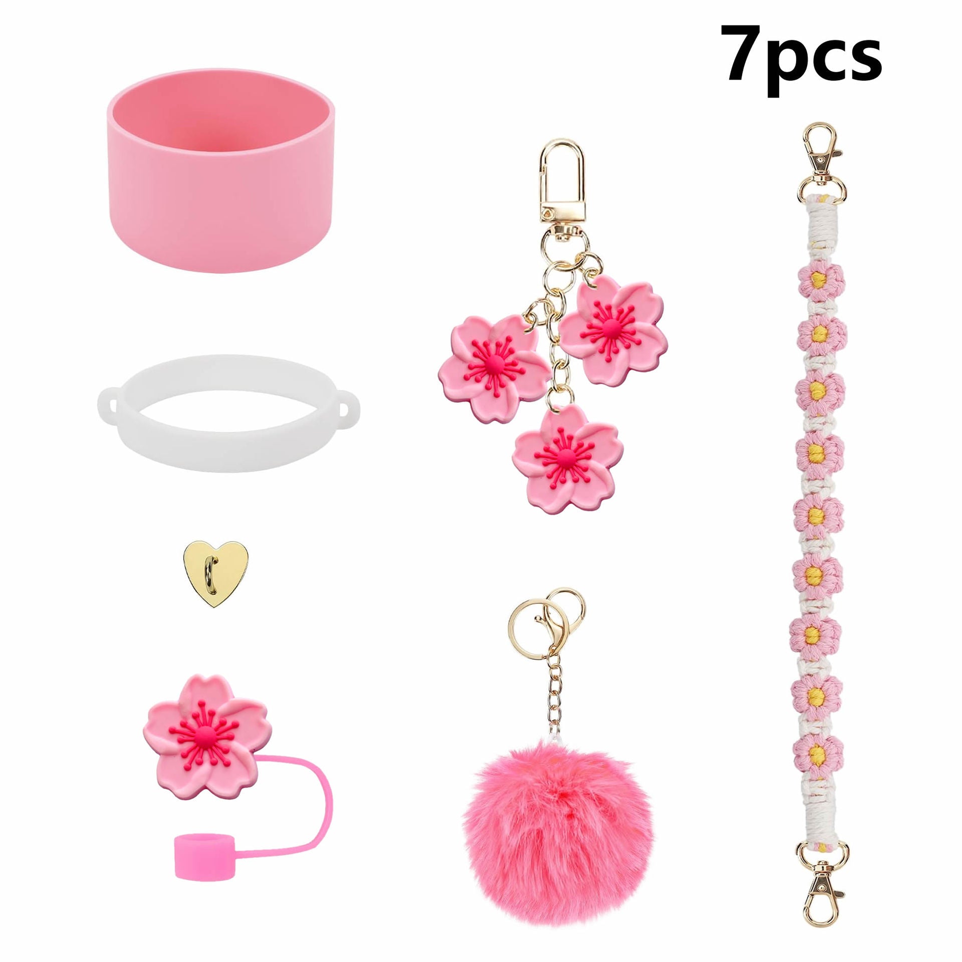 Wholesale Daisy water cup decoration straw hat cup sleeve cup chain colorful flower key pendant plush ball pendant