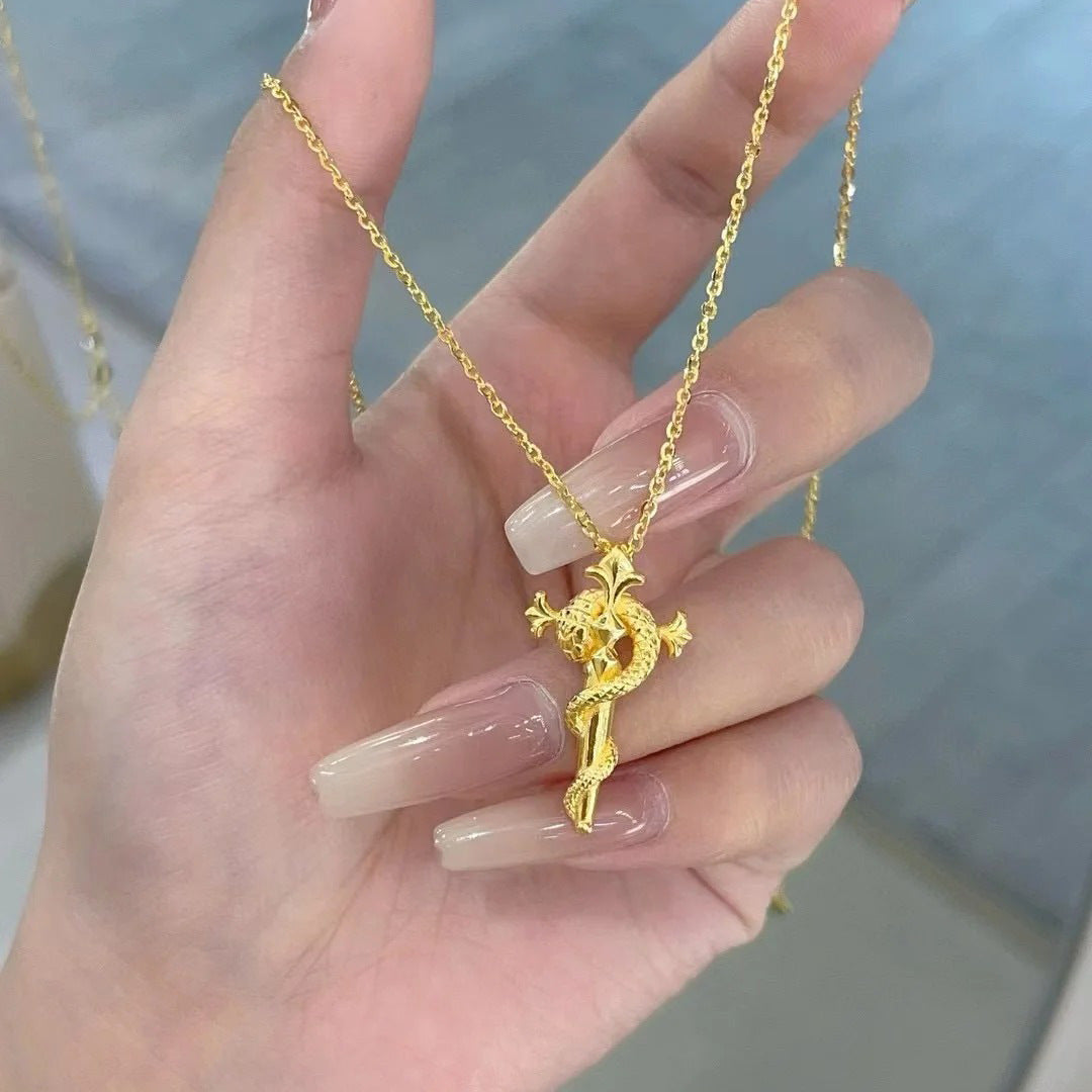 Wholesale Micro inlaid zircon key pendant titanium steel necklace