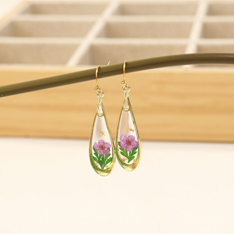 Wholesale 6pcs/pack fashion modern dried flower earrings eternal flower earrings Gold-Plated Retro real flower earrings