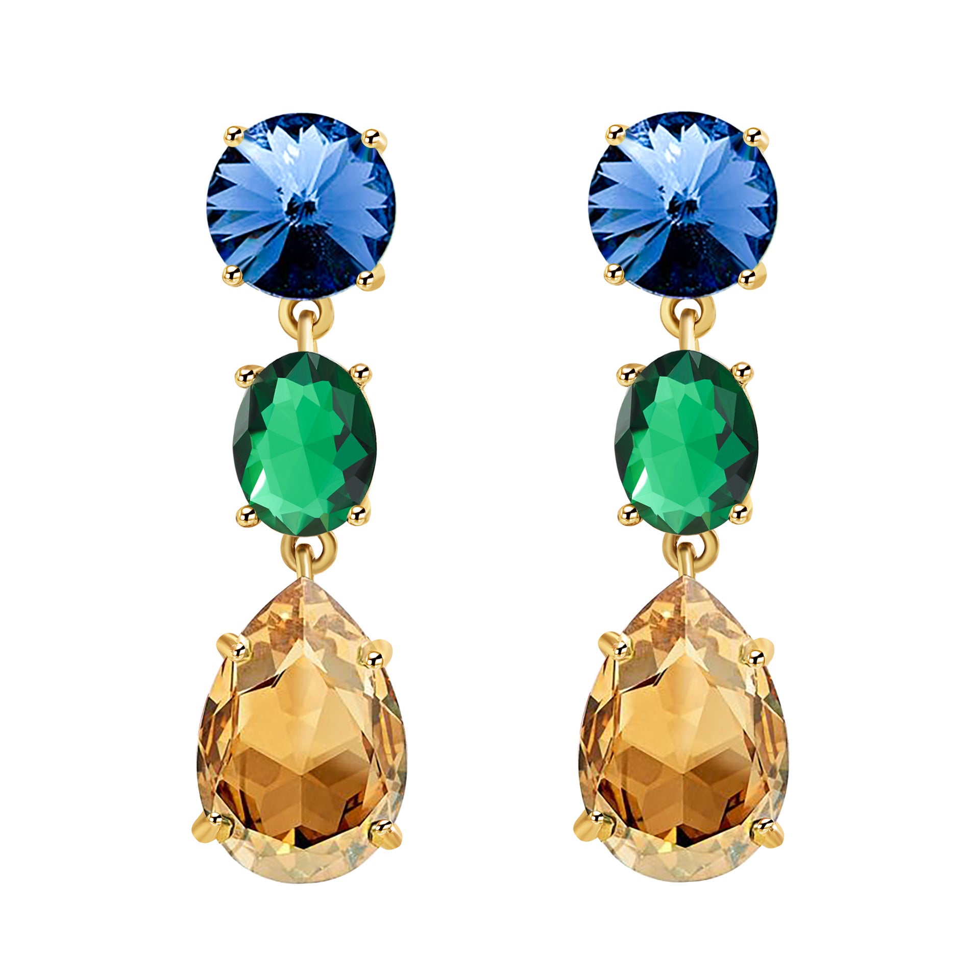 Wholesale Long Copper Zirconium Inlaid Colored Water Zircon Earrings