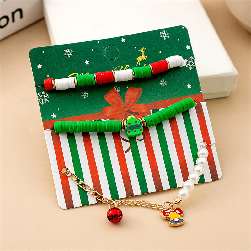 Wholesale Christmas Elk Bell Bracelet Cartoon Oil Dripping Adjustable Candy Cane  Alloy Bracelet