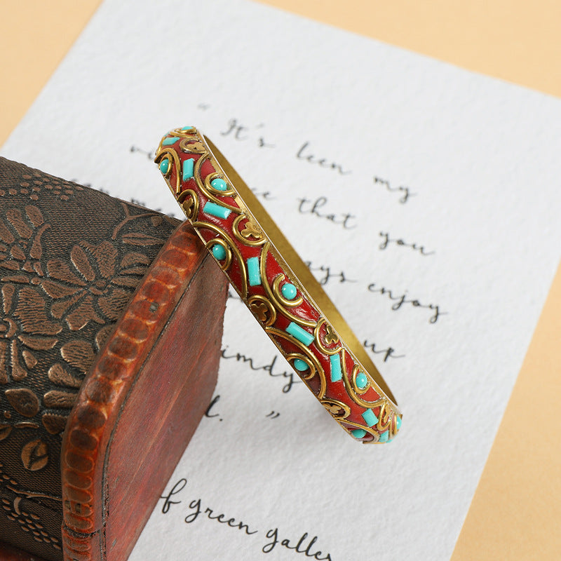 Wholesale Ethnic Style Vintage Brass Set with Turquoise Bracelet