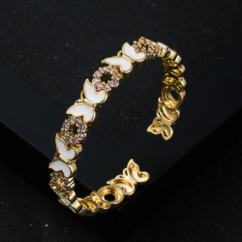 Wholesale  Copper Gold Plated Oil Dropping Butterfly Bracelet Advanced Sense Opening Exquisite Bracelet Accessories for Women