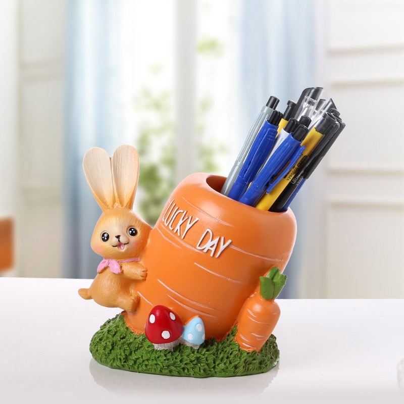 Wholesale Rabbit Carrot Resin Ornament Pen Holders