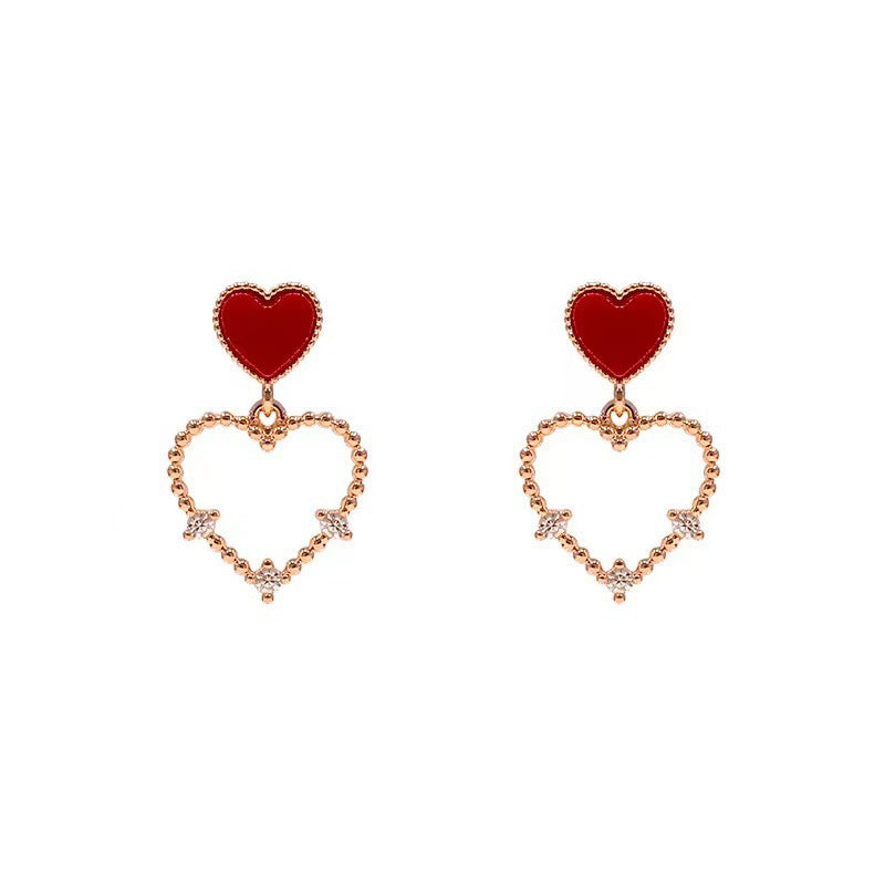 Wholesale Sweet red heart-shaped  Blingbling Earrings