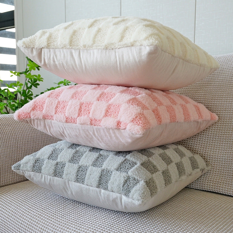 Wholesale Wool Jacquard Plaid Plush Pillowcase