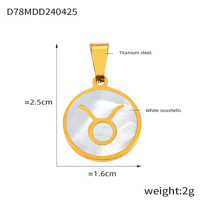 Wholesale Constellation round pendant titanium steel 18K gold temperament shell jewelry