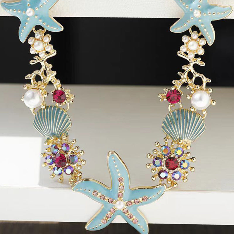 Wholesale Blue 3D Starfish Shell Clavicle Necklace
