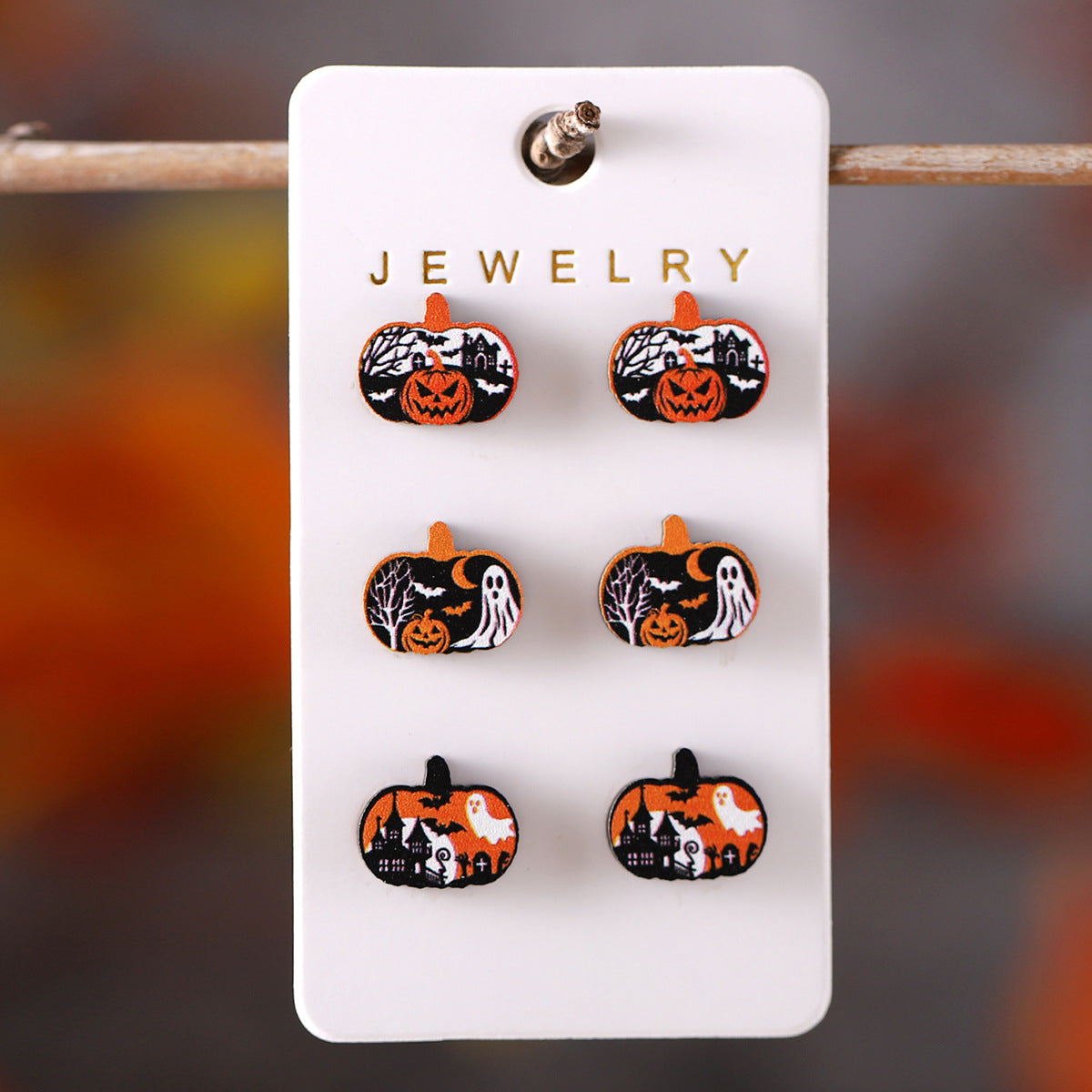 Wholesale  Pumpkin Earring Set Wooden Party Earrings