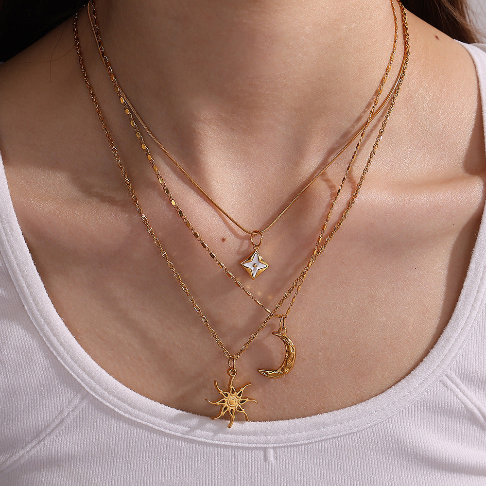 Wholesale Stainless steel 18K gold-plated sun and moon pendant necklace