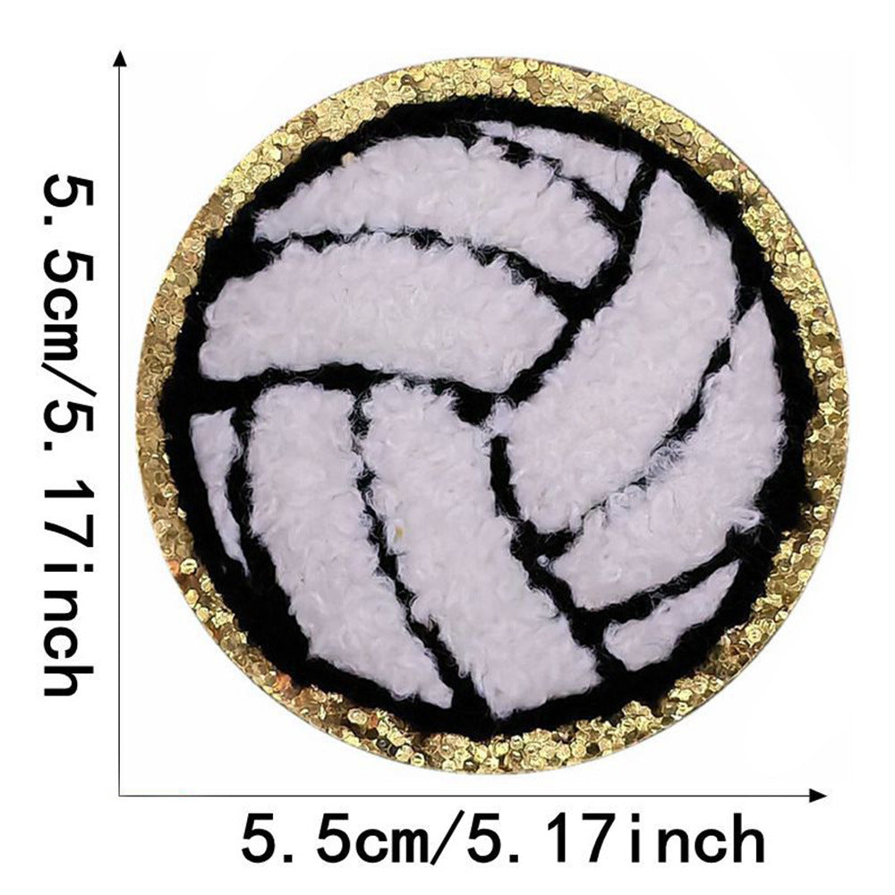 Wholesale Gold Edge Embroidery Patch Sports Ball Motif Rugby Baseball Basketball Volleyball Soccer Hot Melt Applique For Coat Party Home Decor