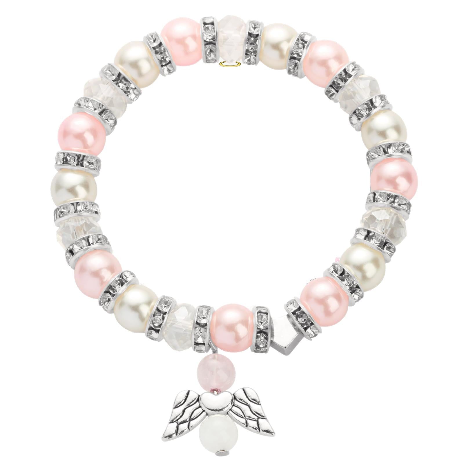 Wholesale White and pink pearl bracelet heart wings diamond bracelet