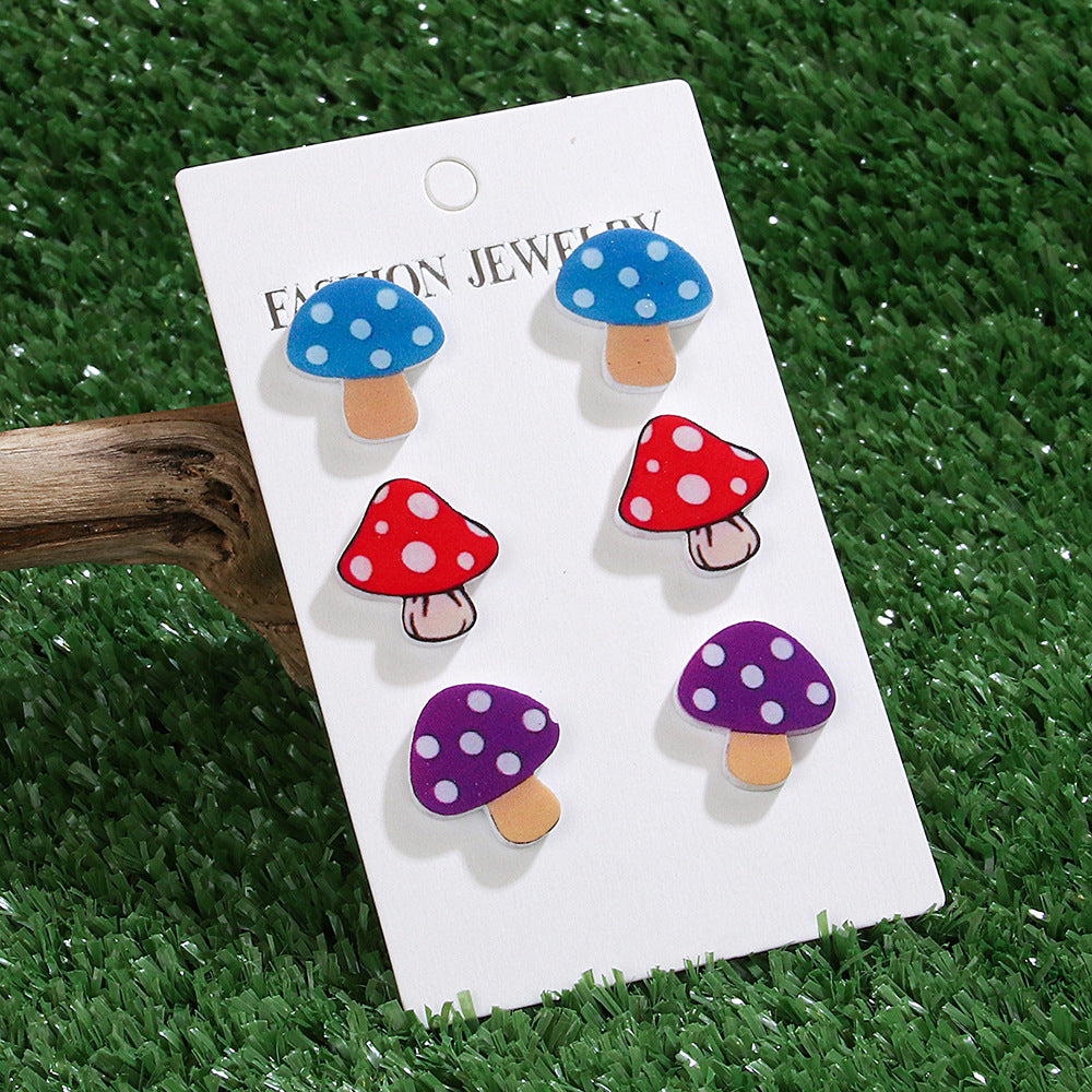 Wholesale  New 3-piece Creative Mushroom Earrings Handmade Multicolor Polo Mushroom Umbrella Skirt Pendant Acrylic Earrings
