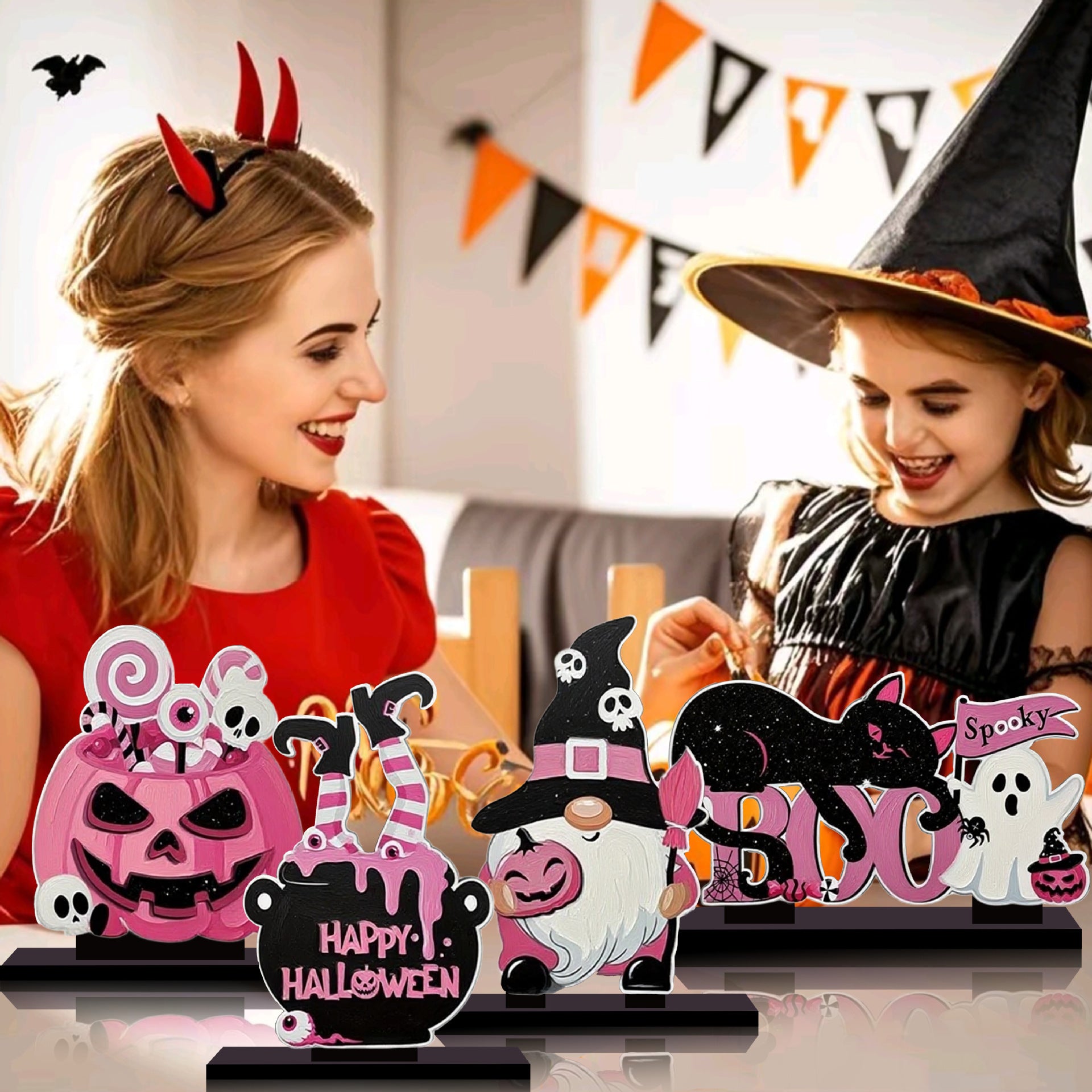 Wholesale 4pcs/pack  Pink Pumpkin Dwarf Wooden Ornaments