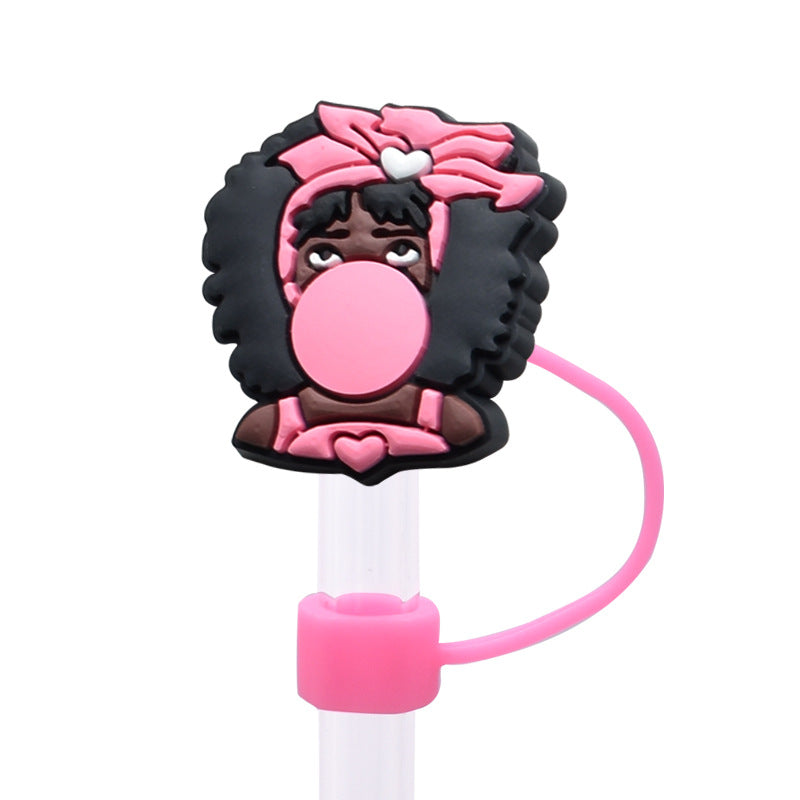 Wholesale Random 100pcs/pack Cute girl dust plug straw hat Straw Tube Cap