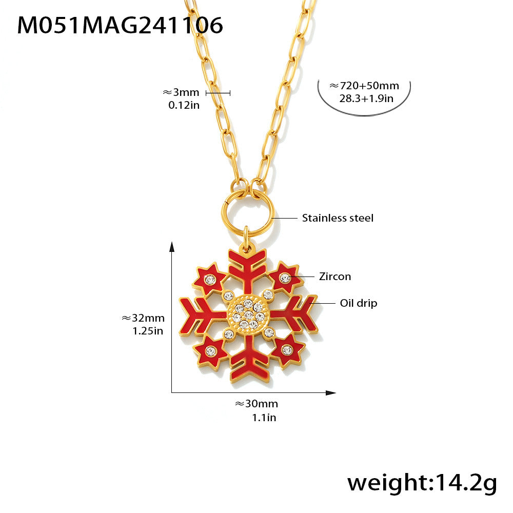 Wholesale Stainless steel 18K real gold plated Christmas enamel zircon necklace