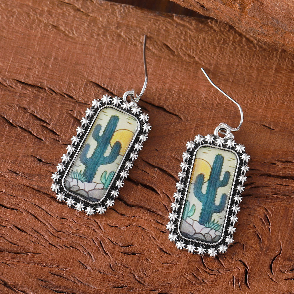Wholesale Bohemian Rectangular Desert Cactus Drop Earrings