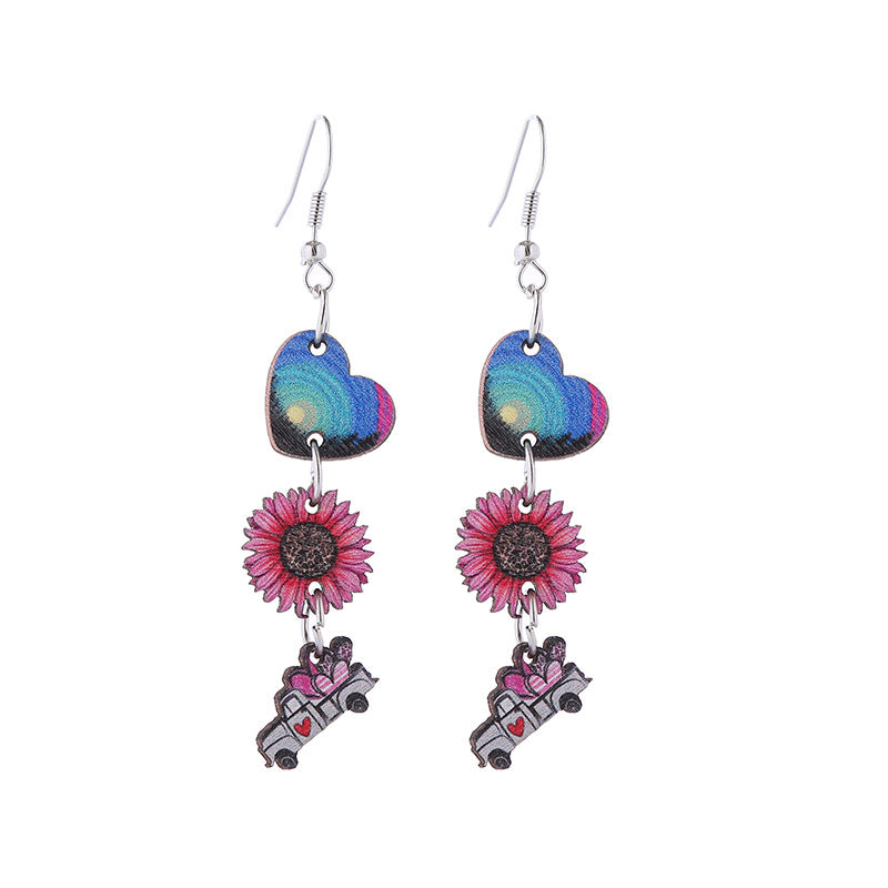 Wholesale Valentine's Day Love Boots Cat Cowboy Hat Wooden Earrings