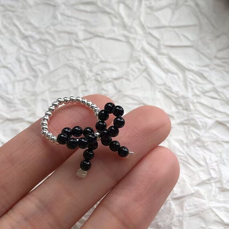 Wholesale black agate bow silver beads s925 silver clavicle chain