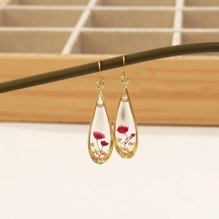 Wholesale 6pcs/pack fashion modern dried flower earrings eternal flower earrings Gold-Plated Retro real flower earrings