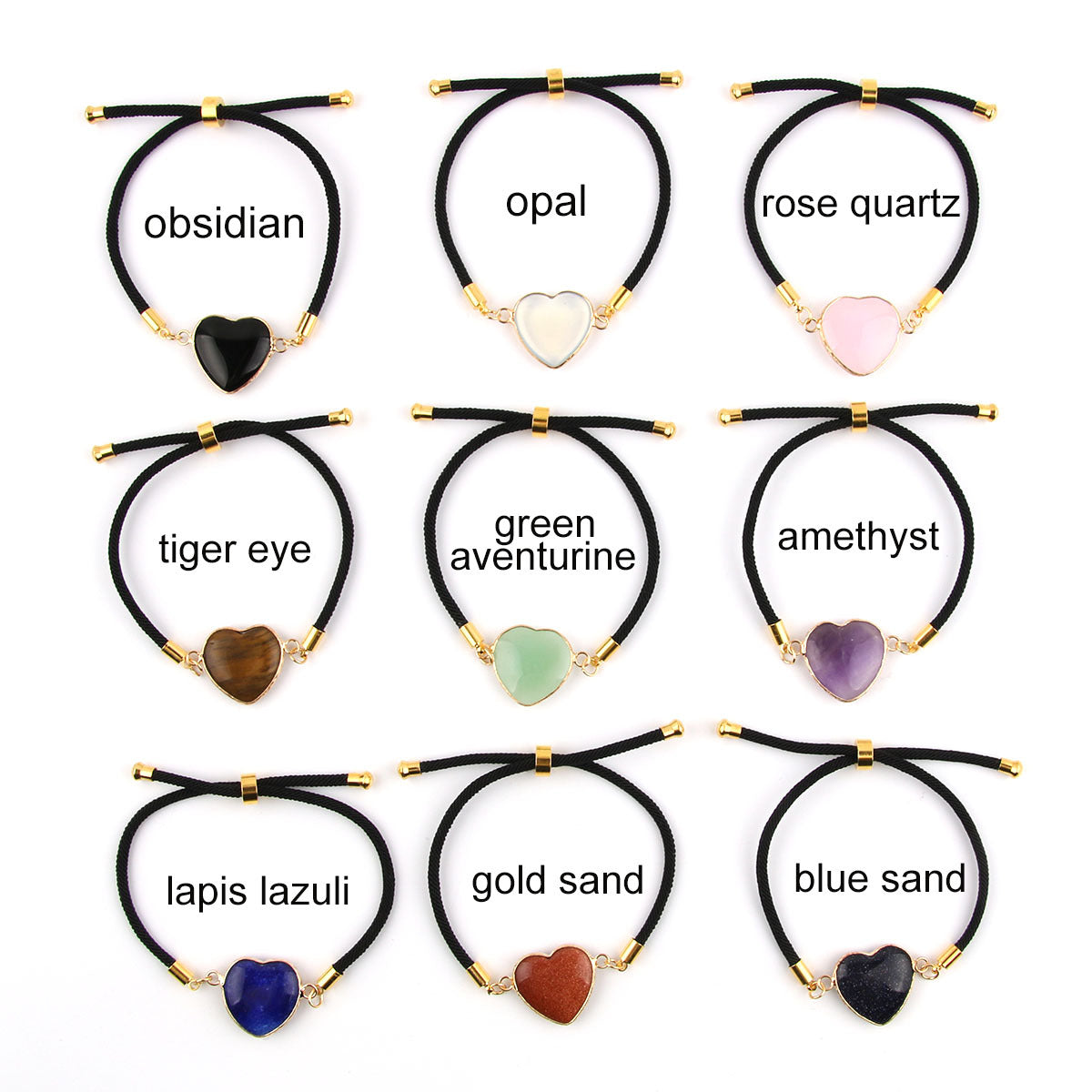 Wholesale Natural Stone Amethyst Heart-shaped Edge Adjustable Love Bracelet