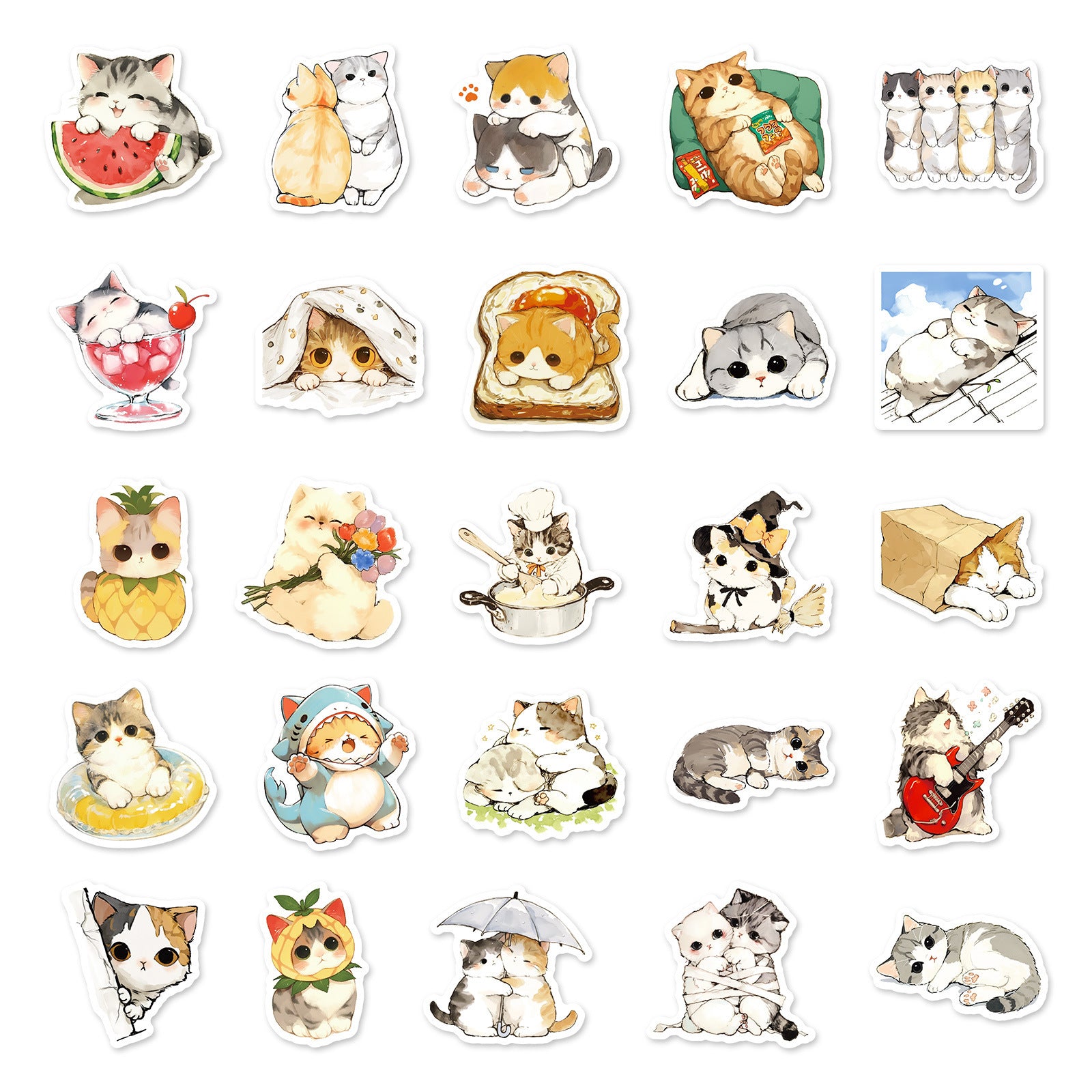 Wholesale 50pcs watercolor healing cat graffiti stickers