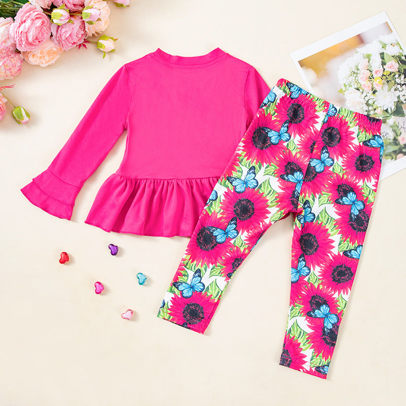 Wholesale Chic Girls 2 Piece Outfit Set Long Sleeve Top And Pants Korean Style Children S Clothing