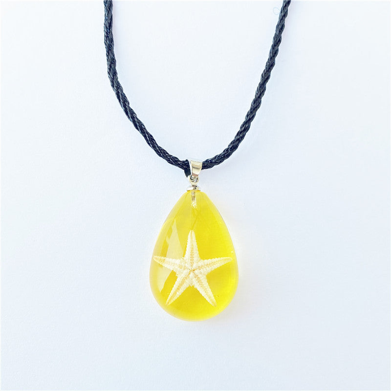 Wholesale 6pcs Natural Starfish Amber Pendant Necklace