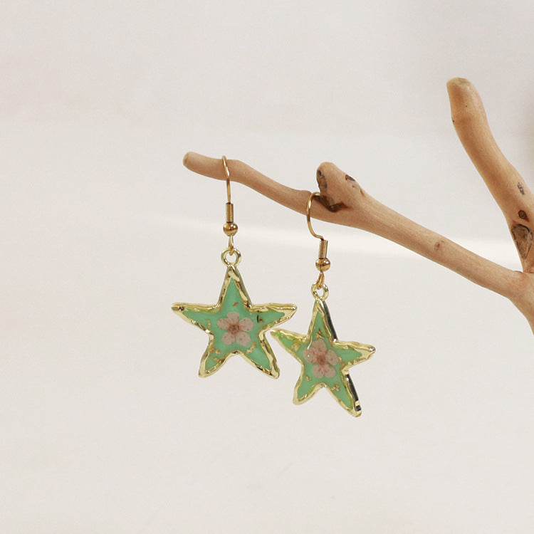 Wholesale 6pcs Small Fresh Five-pointed Star-shaped Immortal Flower Earrings