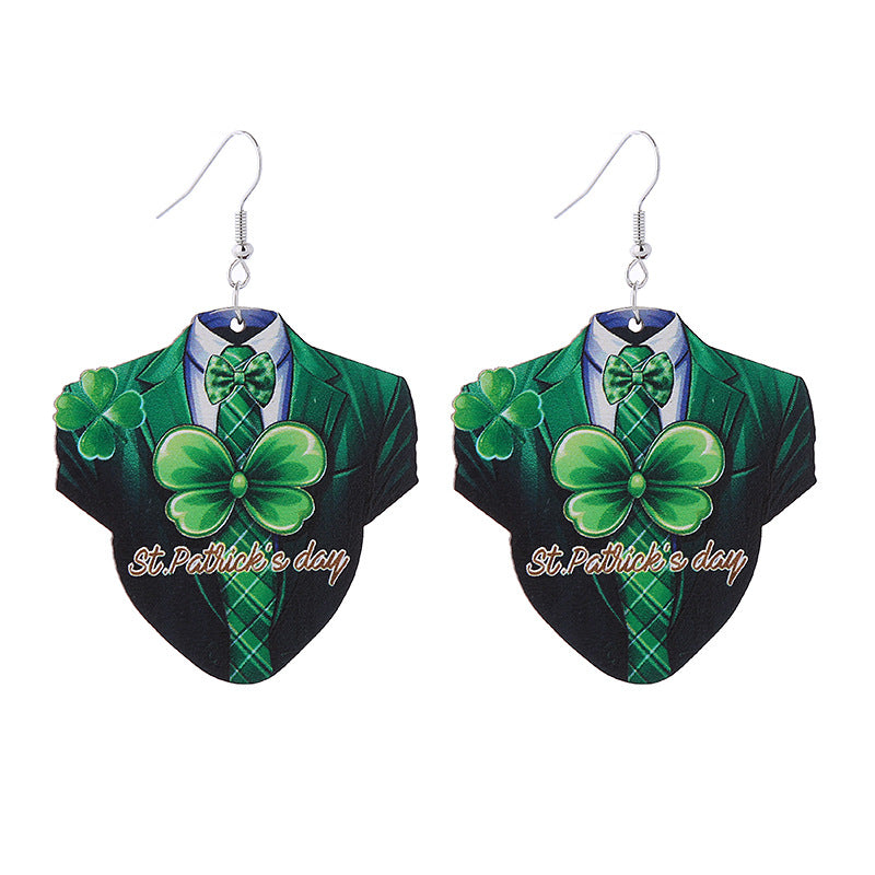 Wholesale St. Parcret festival Green lucky grass rainbow hat beard Irish wooden earrings