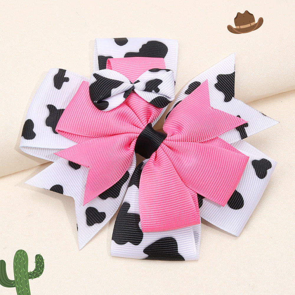 Wholesale  20pcs/pack European and American Cow Pattern Bow Hairpins Popular Kidsren' s Bow Hair