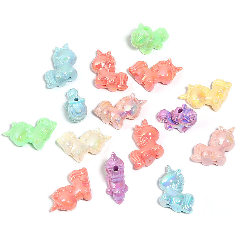 Wholesale 50pcs Acrylic Luminous Cartoon Unicorn Vertical Hole Beads