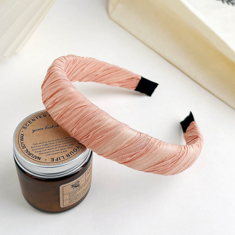 Wholesale Fabric Art Solid Color Pleated Wide Edge Headband