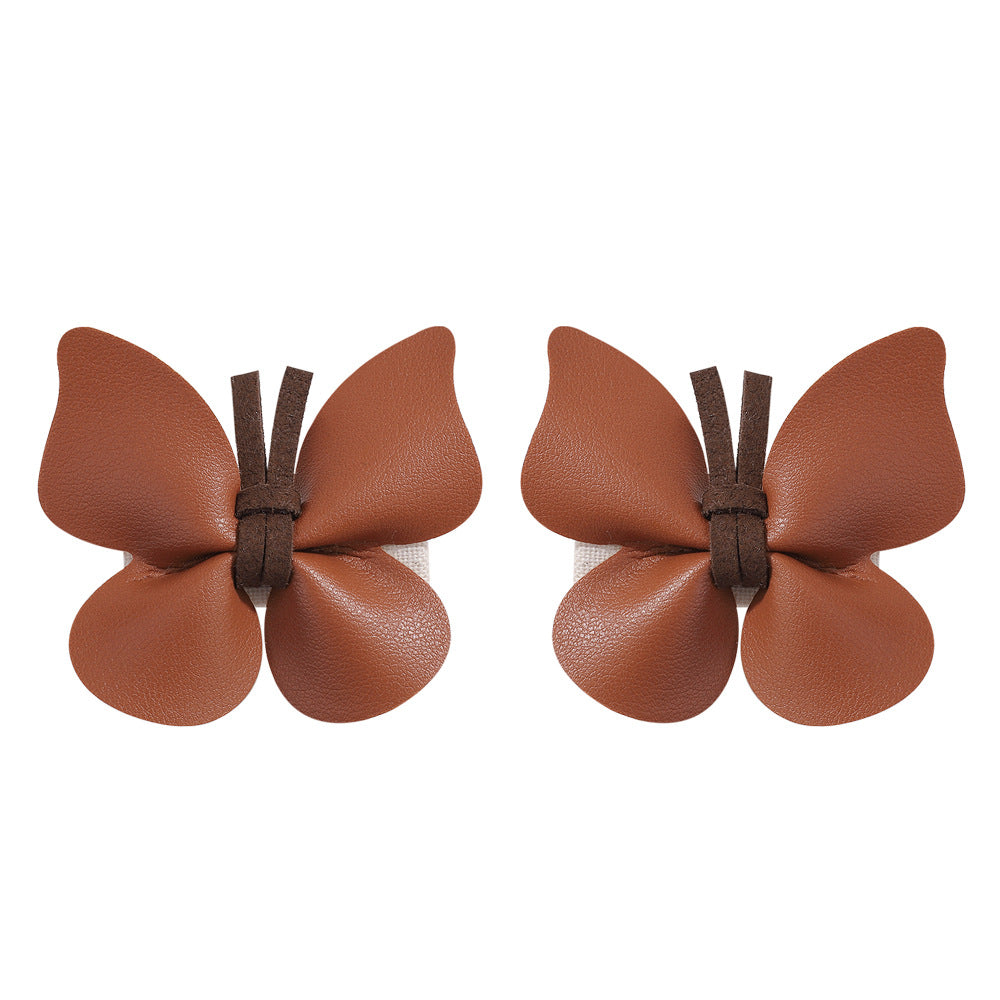 Wholesale One Pair of Children's PU Leather Butterfly Hair Clips