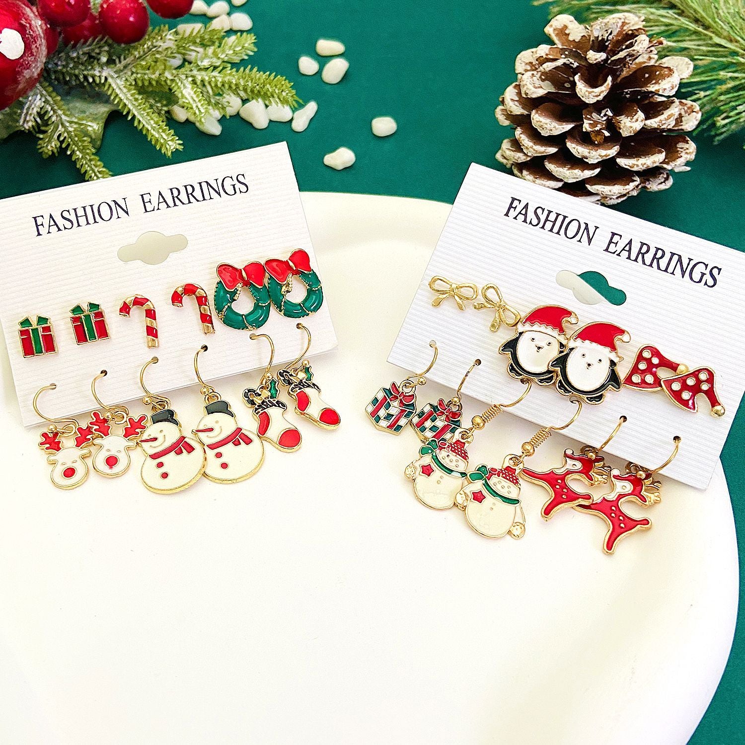 Wholesale Christmas Oil Drip Christmas Bell Elk Earrings Set