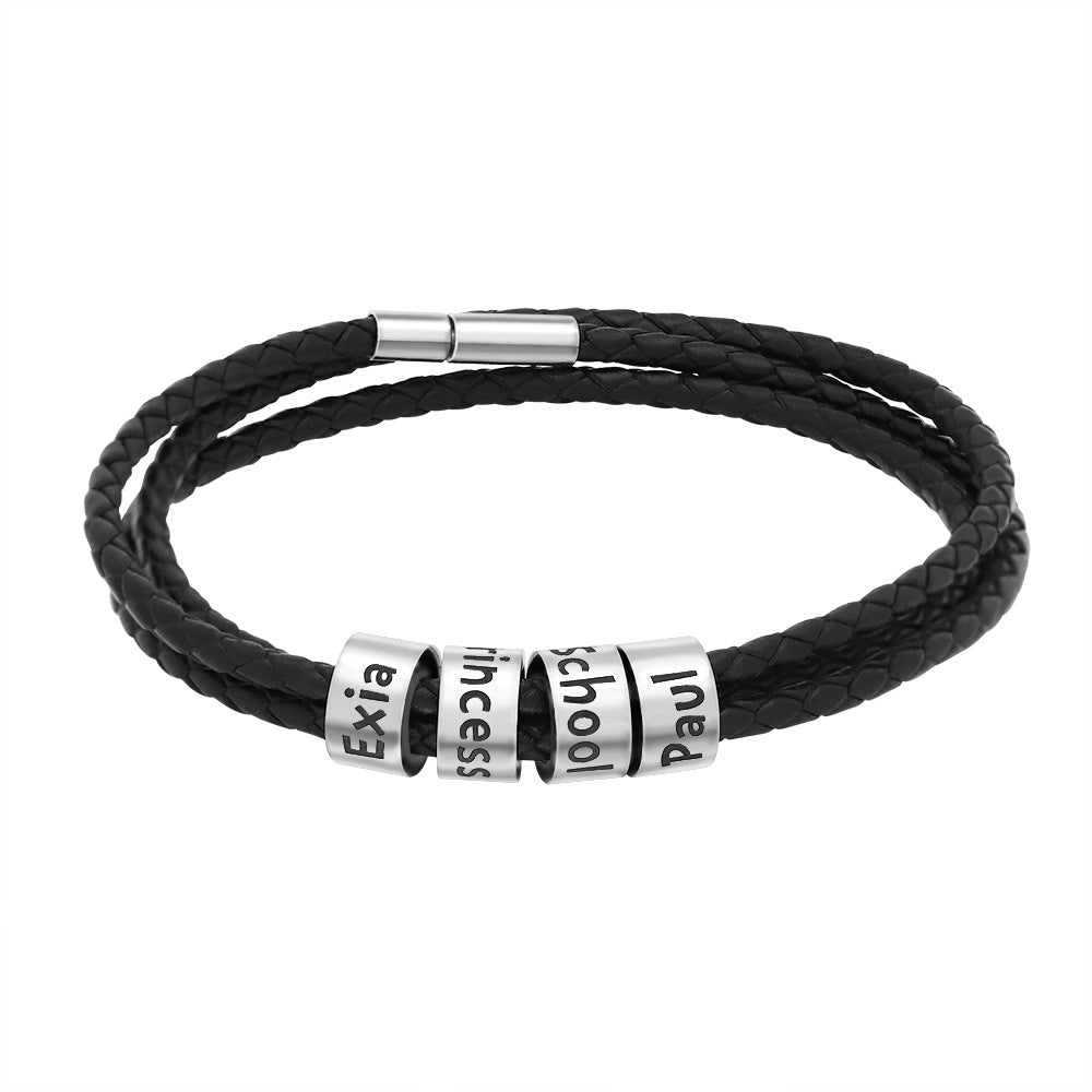 Wholesale Stainless Steel Beads 3 Layer Braided Leather Cord Bracelet