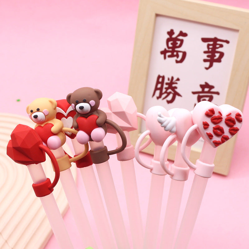 Wholesale straw cap 10mm Valentine's Day love straw cap straw stopper universal personality straw dust cap cross-border