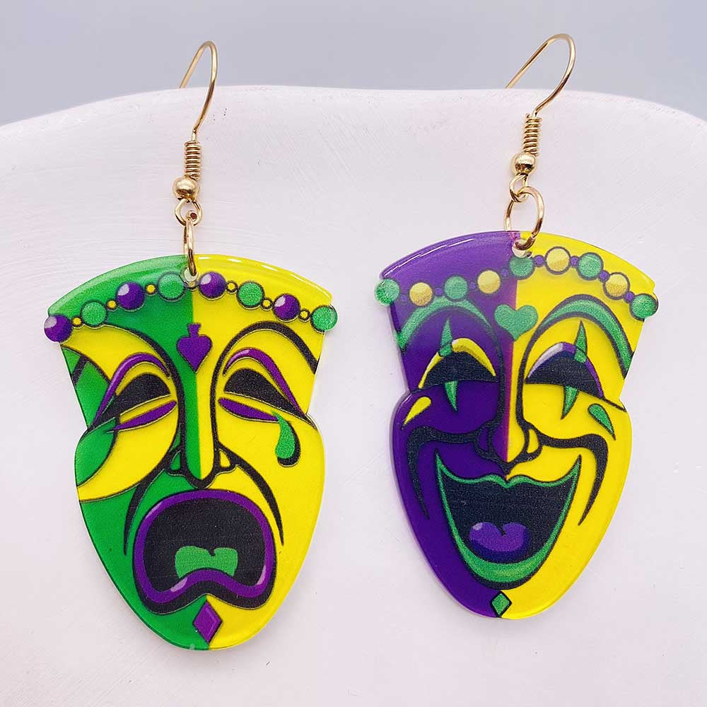 Wholesale Acrylic Shiny Exaggerated Mask Letter Avocado Earrings
