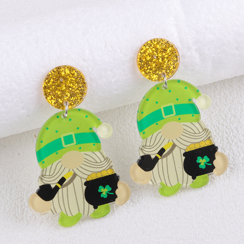 Wholesale St.  Patrick' s Day Clover Hat Butterfly Acrylic Earrings