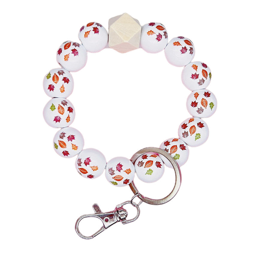 Wholesale Halloween Wooden Bead Bracelet Keychain