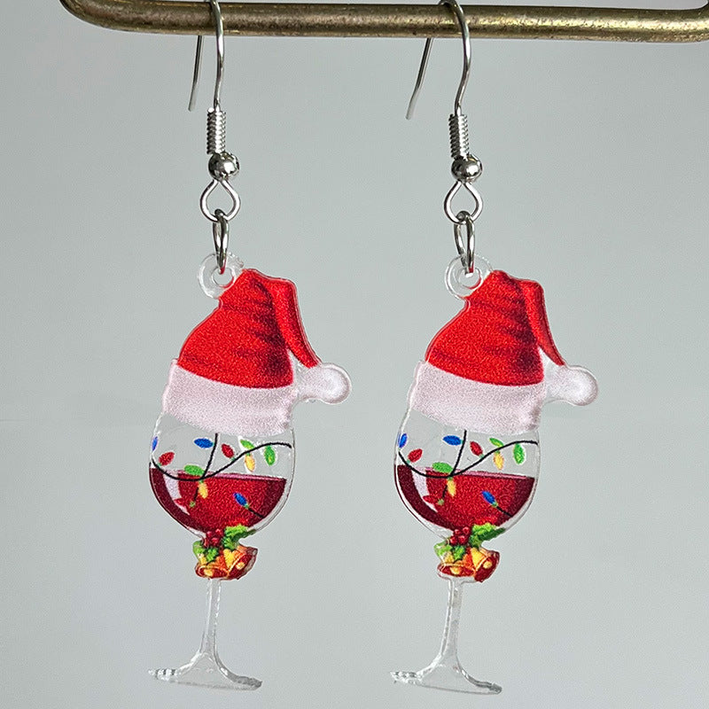 Wholesale 2pairs/pack Christmas Acrylic Red Wine Beer Party Santa Hat Lightning Boots Earrings