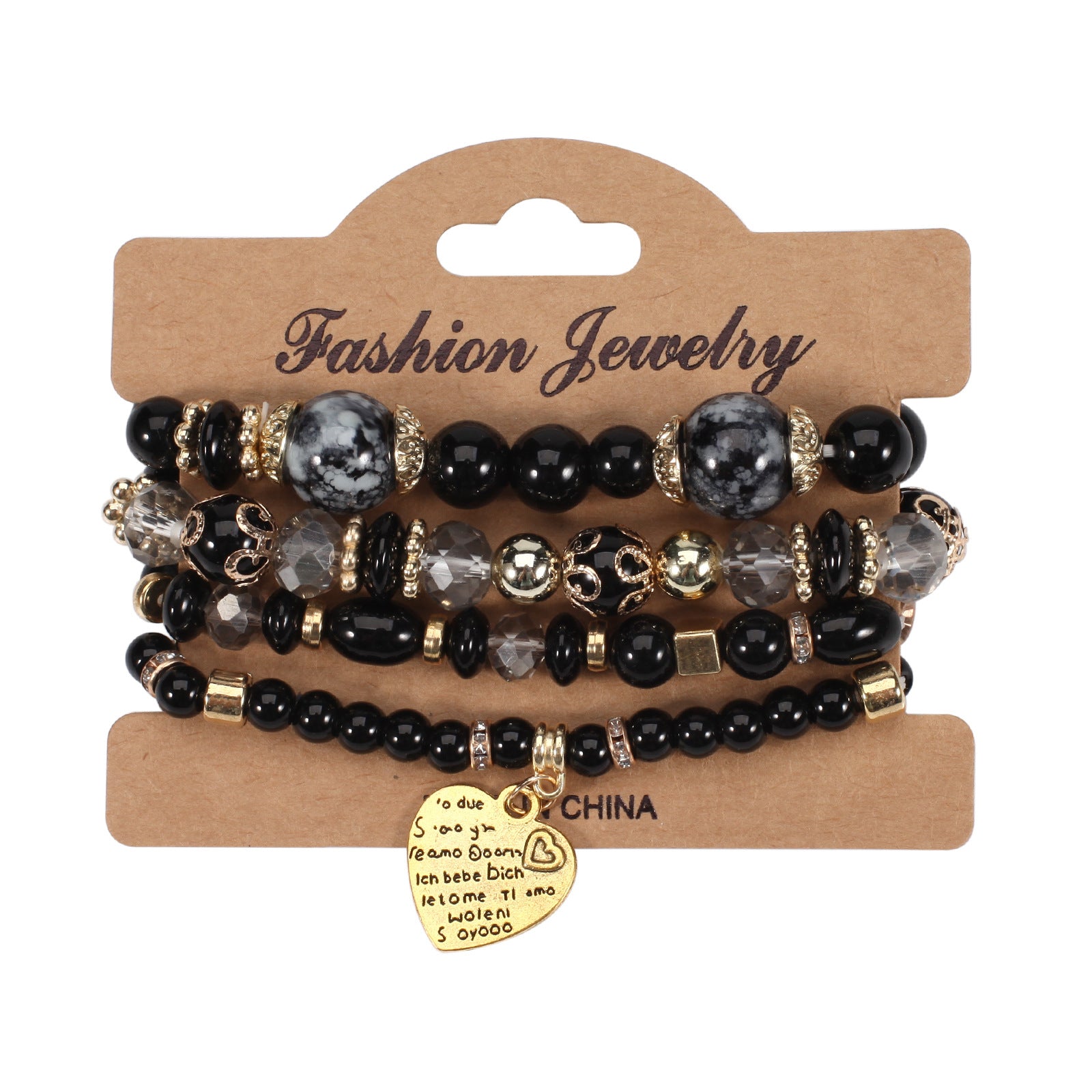 Wholesale Bohemian Beaded Heart Love Diamond Elastic Bracelet