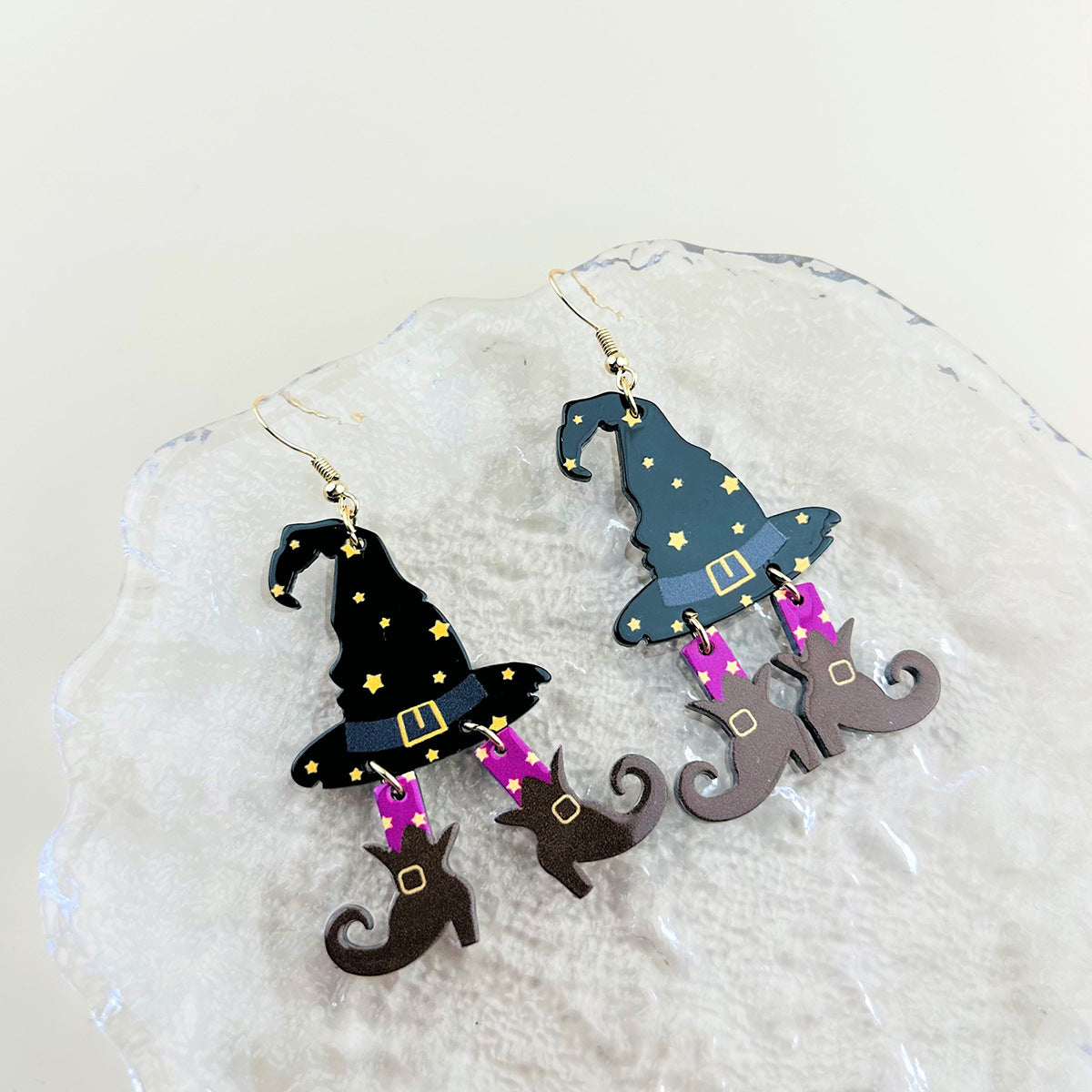 Wholesale Halloween Acrylic Wizard Hat Boots Printed Earrings