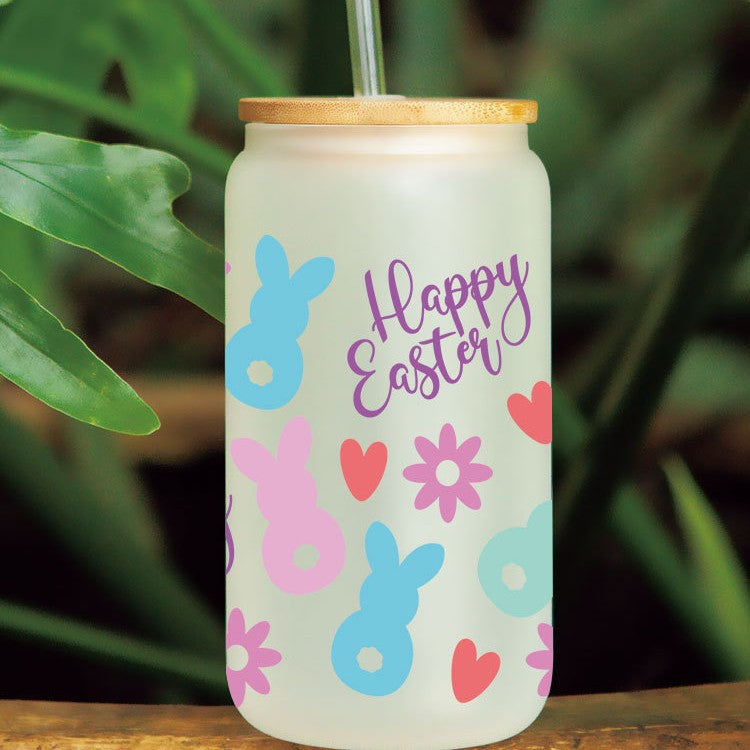 Wholesale Pink Cartoon Easter Bunny 16oz Cup UV DTF Wraps