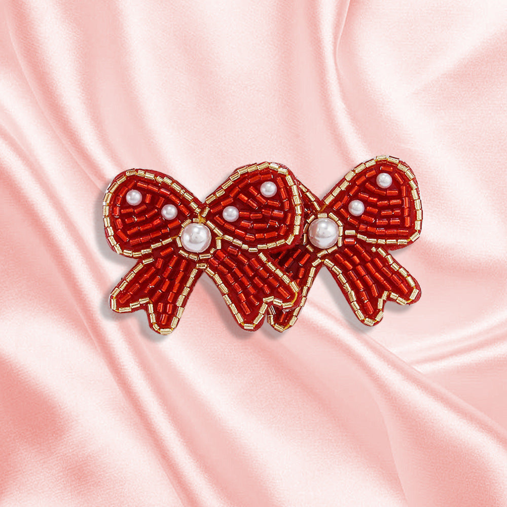 Wholesale Bohemian Handmade Rice Bead Bow Earrings