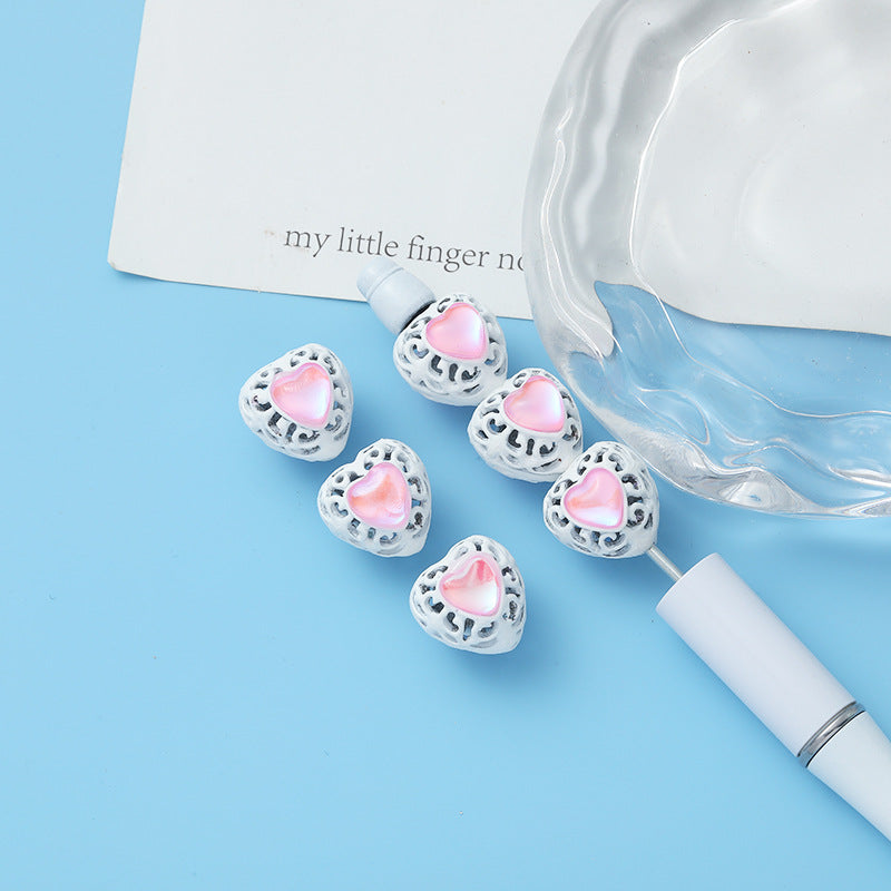 Wholesale 10pcs Alloy Hollow Love Cat's Eye Straight Hole Beads