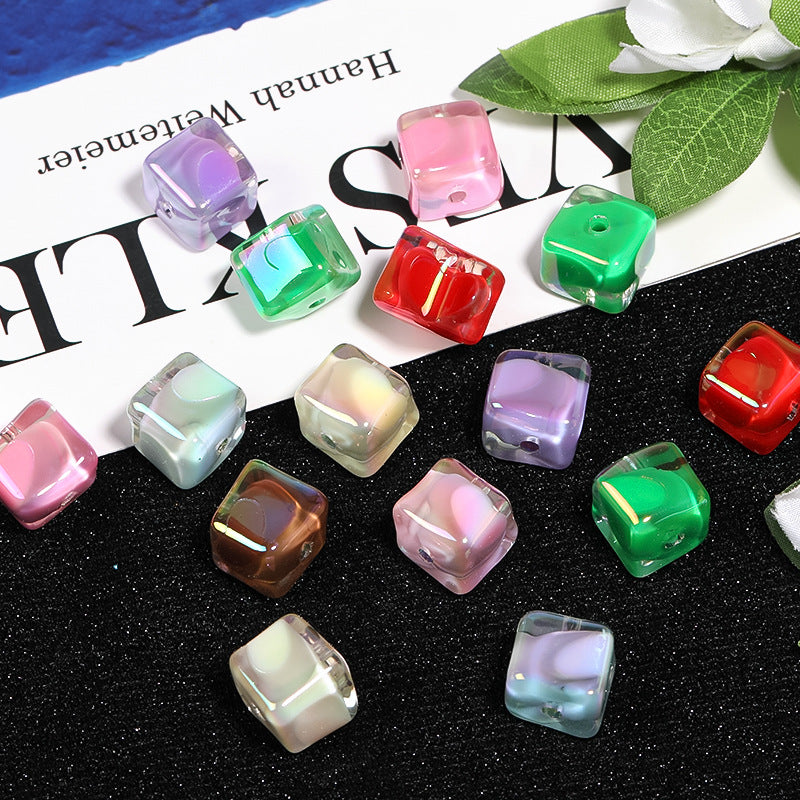 Wholesale 50pcs UV Electroplating Double-sided Love Acrylic Square Beads Jelly Ice Cubes Square Beads