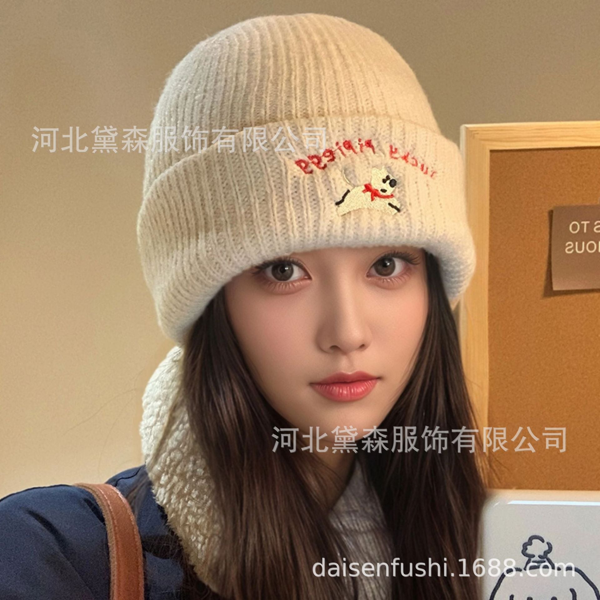 Wholesale Cute puppy embroidered warm woolen hat Beanie